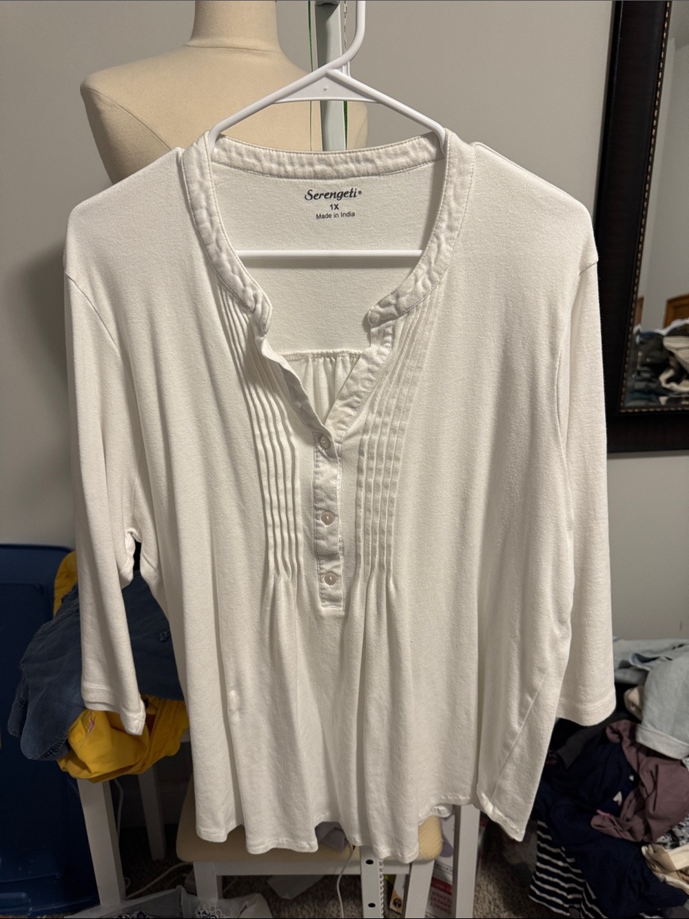 Serengeti White Pintuck Henley Tunic Top